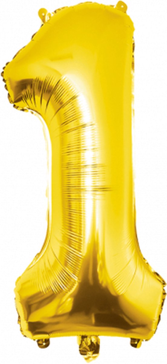 Folie ballon cijfer 1 jaar cijferballon verjaardag versiering goud 86 cm