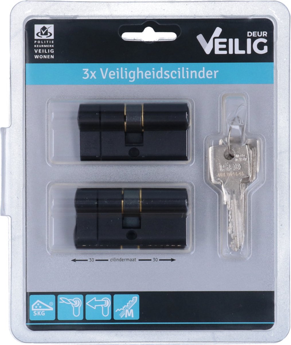 VEILIG veiligheidsprofielcilinder Expert S7 30/30 SKG3 (set van 3 stuks gelijksluitend), Zwart