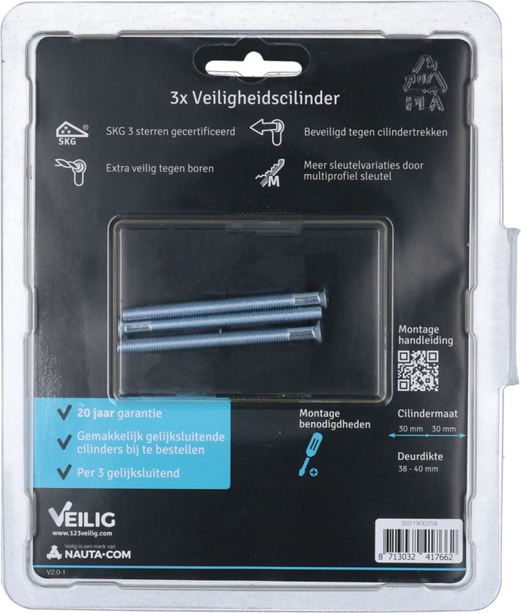 VEILIG veiligheidsprofielcilinder Expert S7 30/30 SKG3 (set van 4 stuks gelijksluitend)