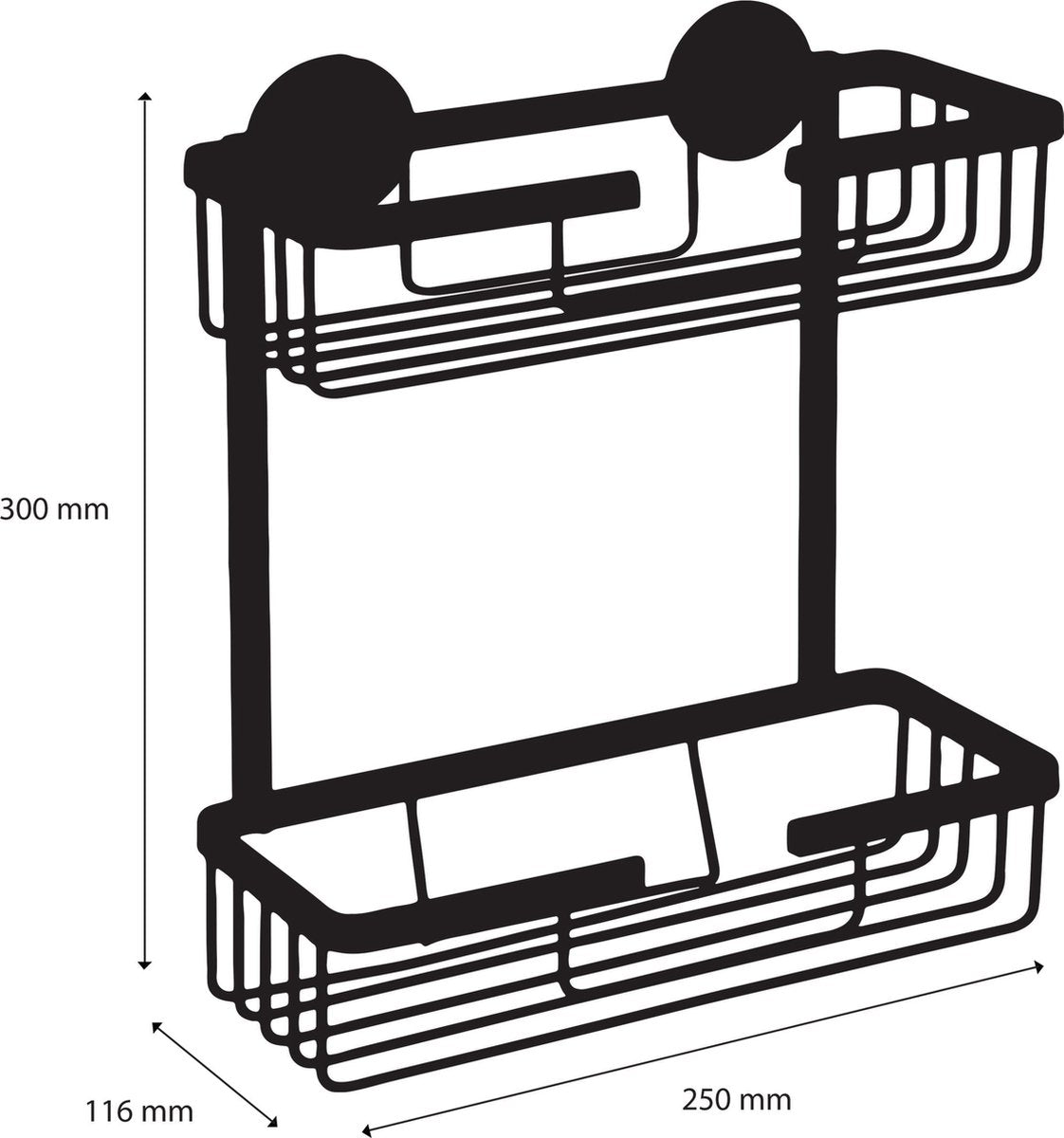 Differnz Zelfklevend Doucherek Wit – Douchemand – Hangend Rechthoek – 2 Lagen – Doucherekje zonder Boren - Aluminium - 25 x 11.6 x 30 cm