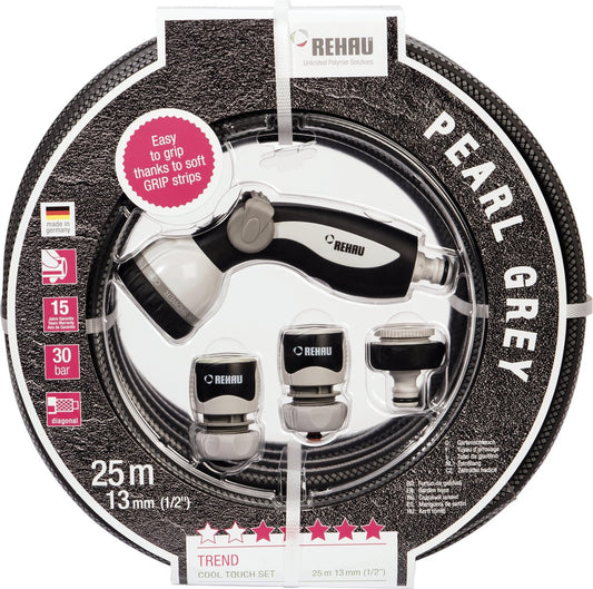 Rehau tuinslangset Cool Touch grey 1/2" 25 meter rol - incl. Spuitpistool 7 standen